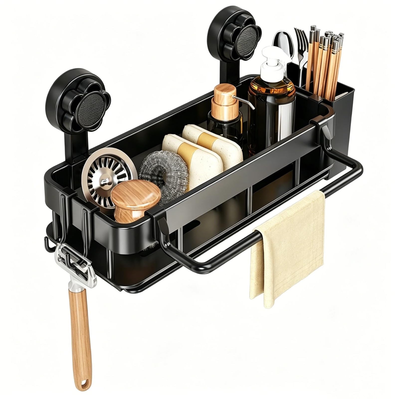 Hzhzzaoou Suction Cup Sink Caddy, Wall-Mount Sponge Holder for Kitchen