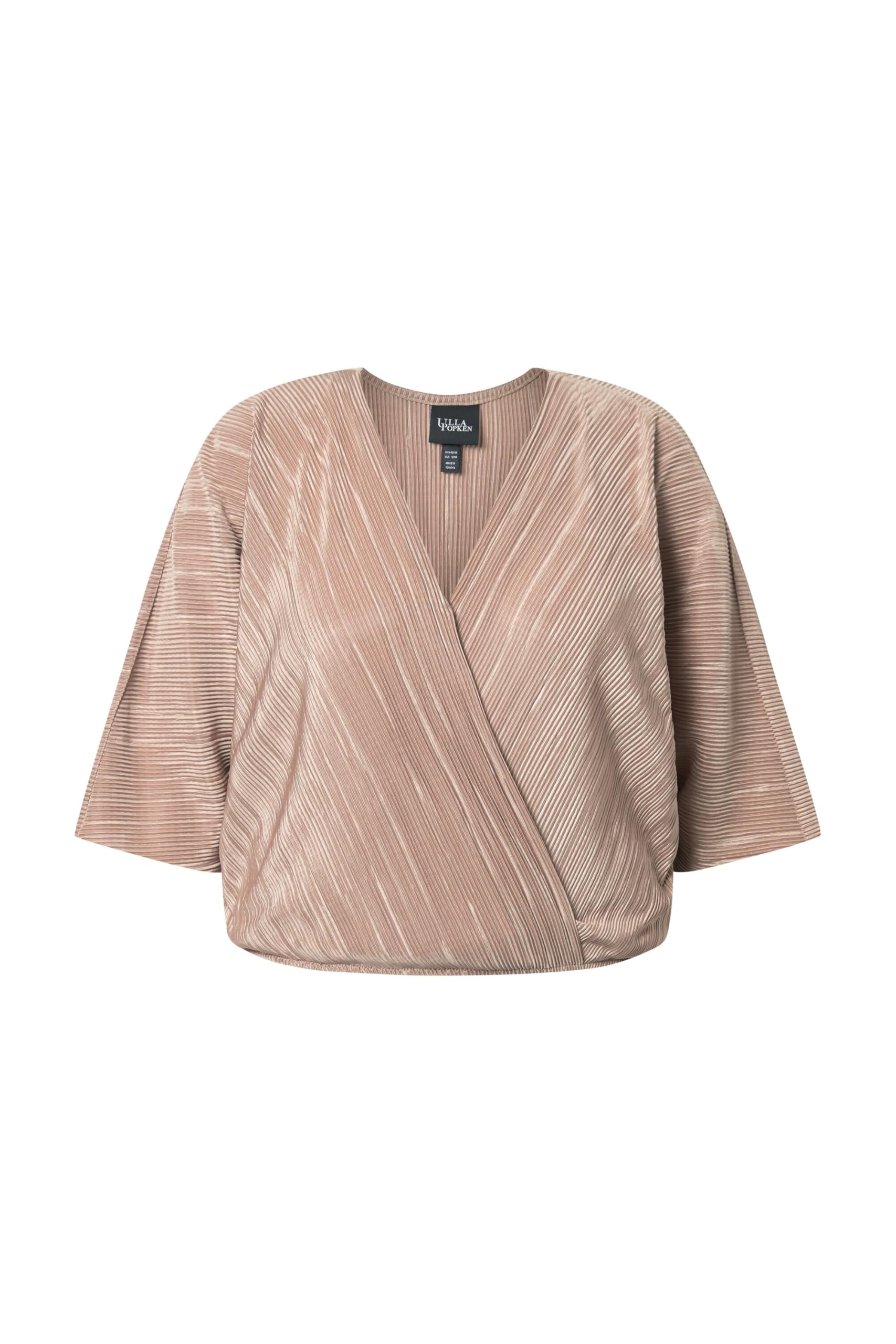 Ulla Popken Damen große Größen Übergrößen Plus Size Plissee-Bluse, V-Ausschnitt, Wickeloptik, Halbarm 849994