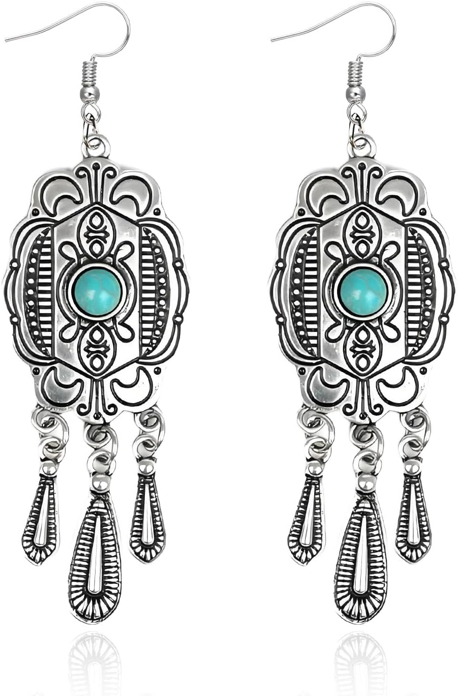 Silver Turquoise Earrings for Women Western Boho Dangle Stud Handmade Jewelry