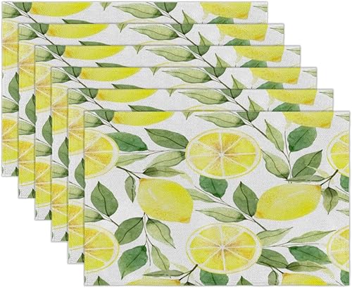 Miniatura 2 de Lemon Watercolor Placemats Set of 6 Fabric Placemats Square Placemat for Kitchen Table Heat Resistant, Easy to Clean Table Placemats 12x18 Inch