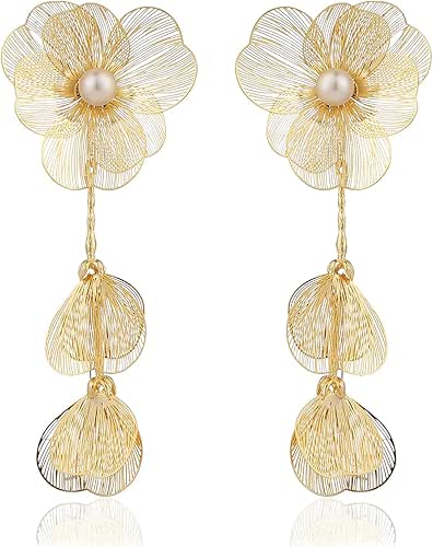 JoyToGo 14K Gold Plated Statement Flower Earrings for Women Boho