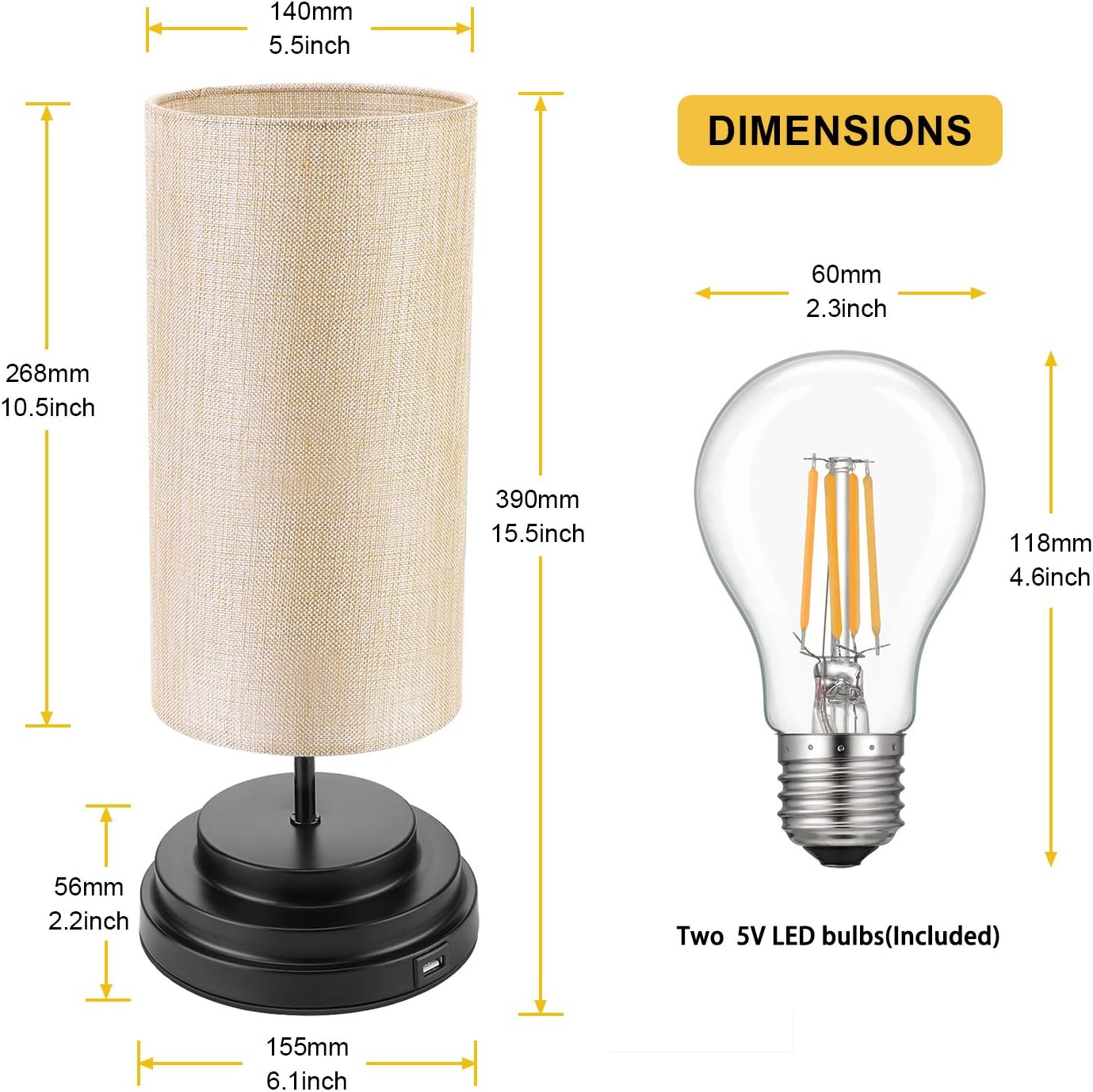 Kohree Touch Control Bedside Table Lamp,Fully Dimmable Nightstand Lamp with USB Charging Port,Modern Desk Lamp Dimmer for Bedroom,Living Room,Christmas Gifts, Two 4W 2700K Led Bulb Included