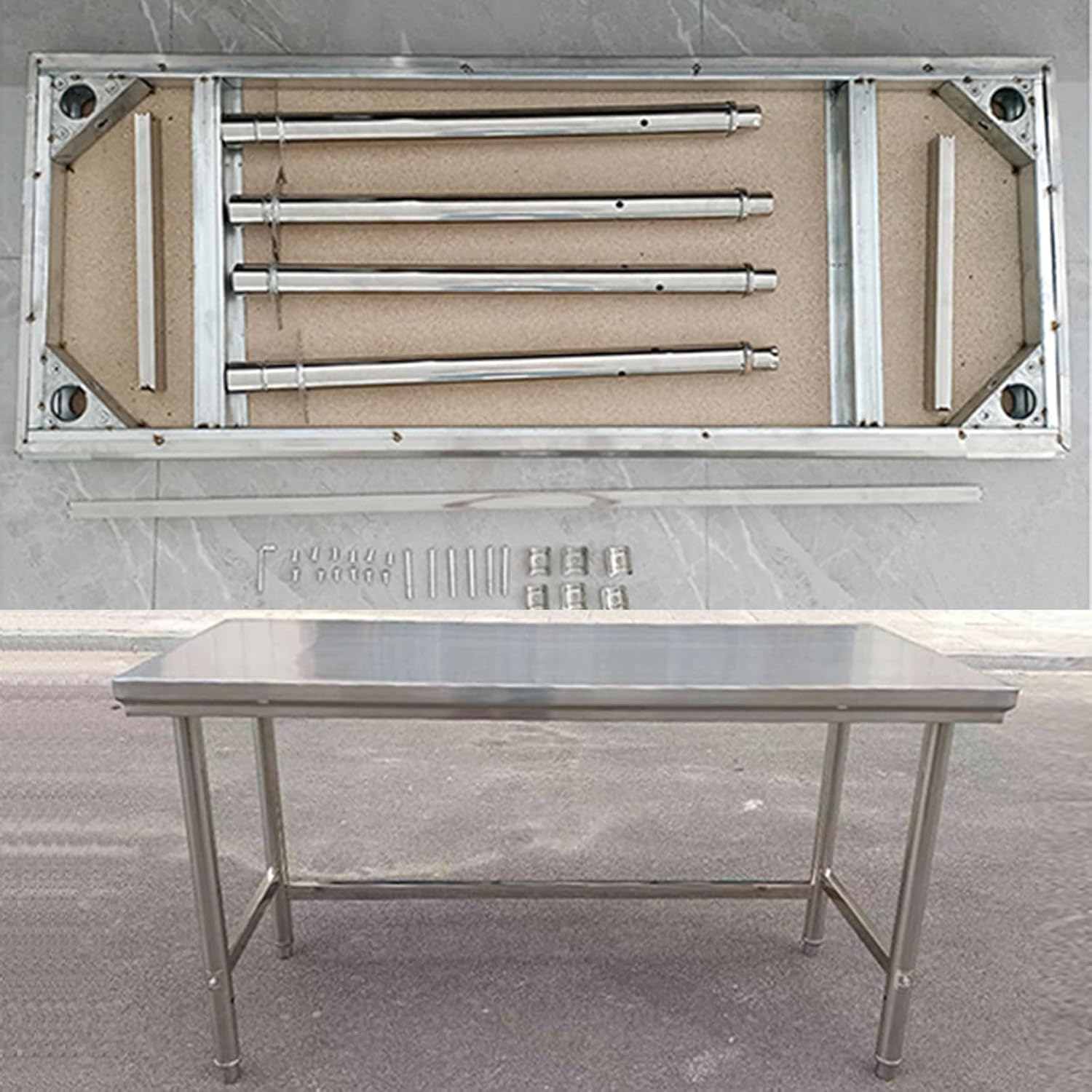 Single Tier Stainless Steel Workbench with Triangular Stabilized Structure Commercial Prep Table Restaurant Chopping Table Top Multifunctional Metal Table Open Storage Shelf