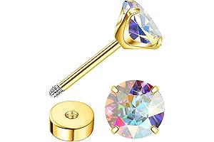 14K Gold Hypoallergenic Flatback Gold Stud Earrings with Cubic Zirconia for Sensitive Skin