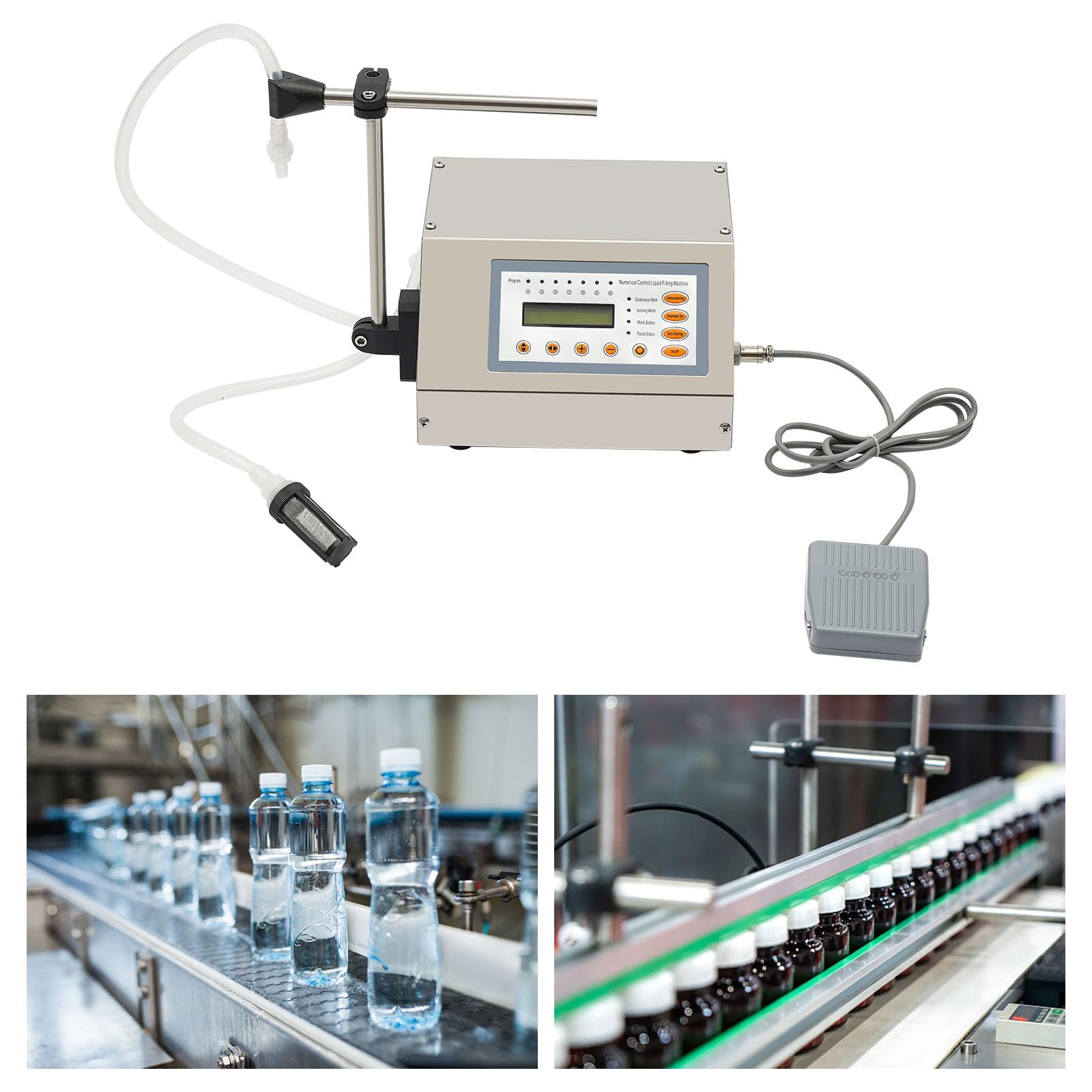 Flüssigkeitsfüllmaschine mit Fußpedal, Abfüllmaschine für flüssigen Saft, CNC, 30 W, geeignet für die Kosmetikindustrie in der Lebensmittel- und Getränkeindustrie