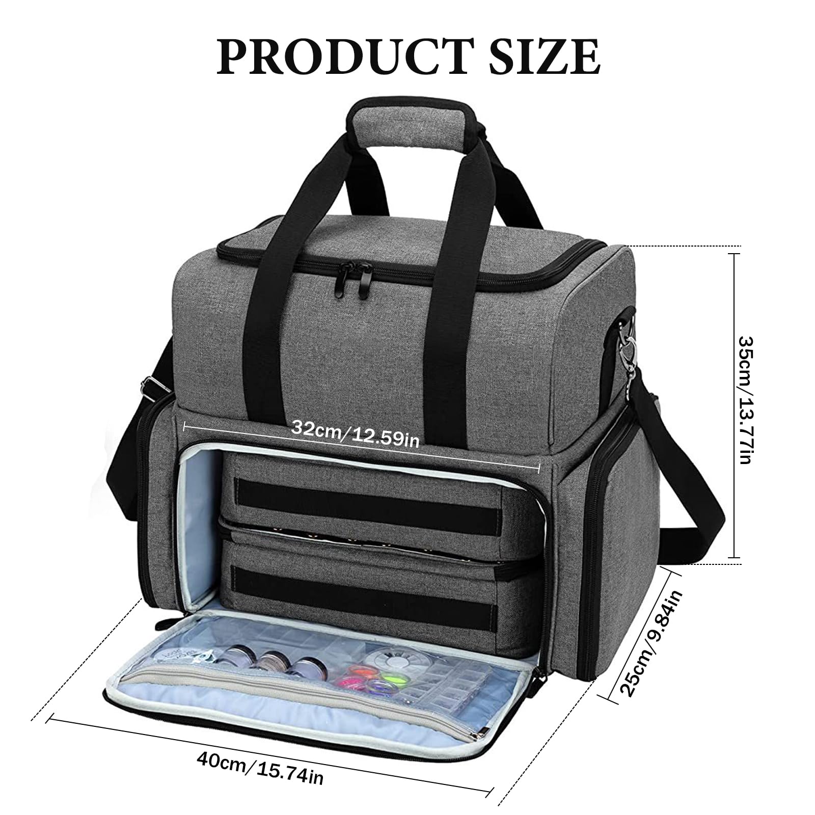 Organizer Smalti per Unghie, Adatto per 80 Flaconi (15 ml) e Lampada Unghie UV, Borsa Organizer per Smalti, Valigetta porta Smalti per Unghie Borsa da Viaggio con 2 Tasche Rimovibili, Grigio