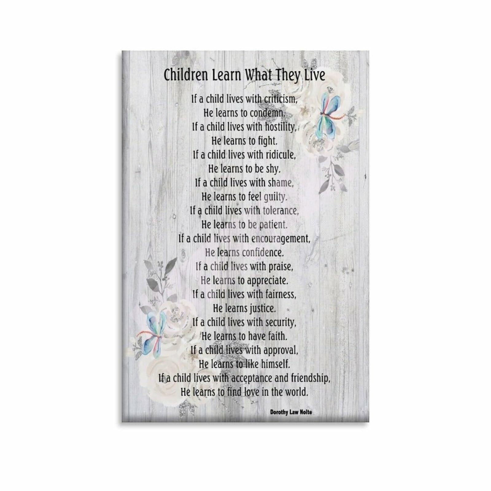 PKNVKZIDK Nursery Decor Canvas Wall-Art Parenting Quote Inspirational Saying for Childrens Bedroom and Playroom Framed,12x18inch(30x45cm)