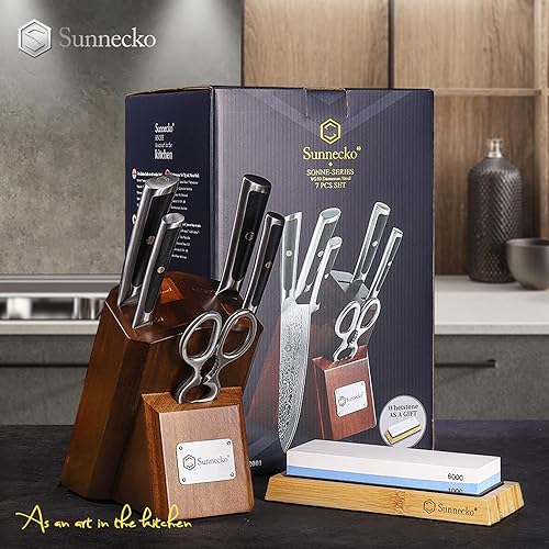 Miniatura 7 de Sunnecko Juego de cuchillos de cocina Damasco  Juego de 7 cuchillos de cocina afilados con acero de Damasco japonés VG10  Juego de cuchillos de