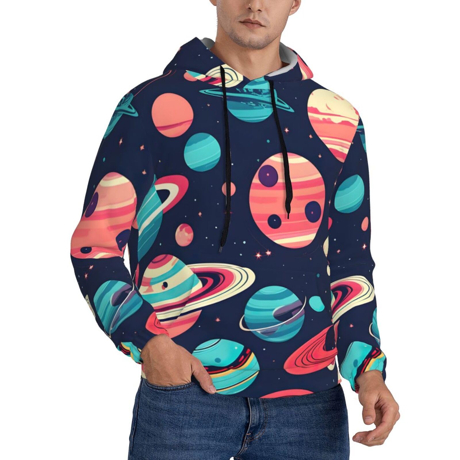 Sweat à capuche pour homme imprimé planètes spatiales noir toutes saisons