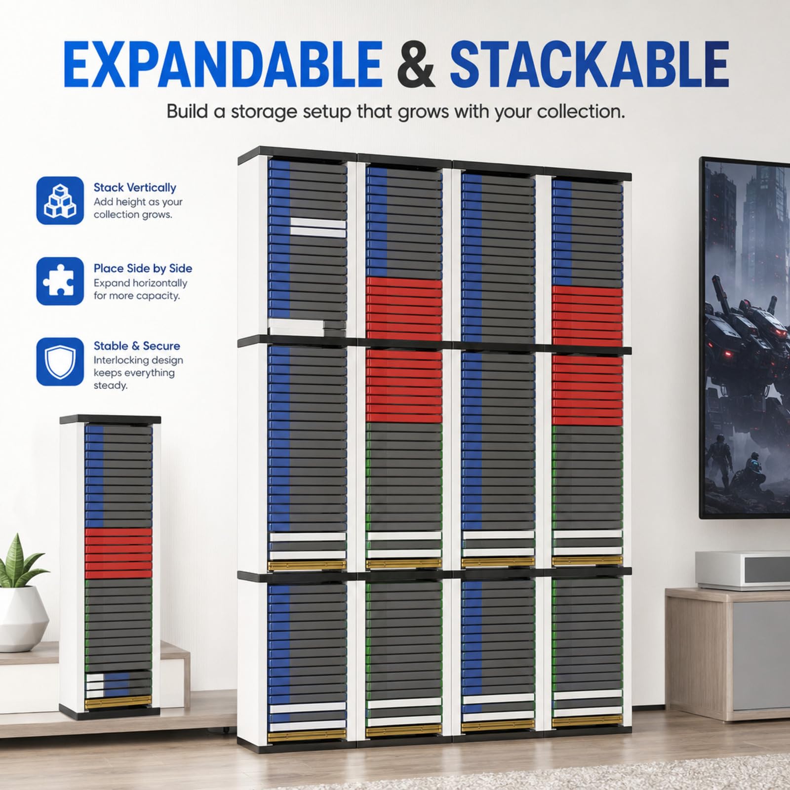 Soporte de torre de almacenamiento universal para videojuegos, capacidad para 36 juegos, organizador multifuncional para PS5, PS4, Xbox Series X/S, estuches de juegos Switch, DVD y discos