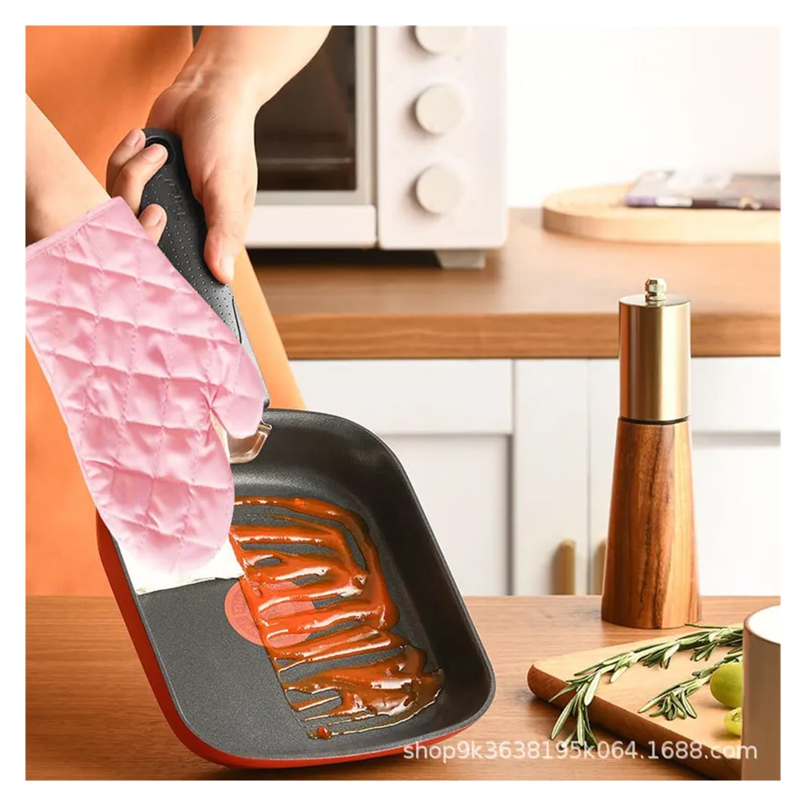 MRKU Guantes para Hornear, Guantes de Cocina Resistentes al Calor, Color Rosa, aislantes, Gruesos, Antideslizantes de Doble Cara, Aptos para microondas.