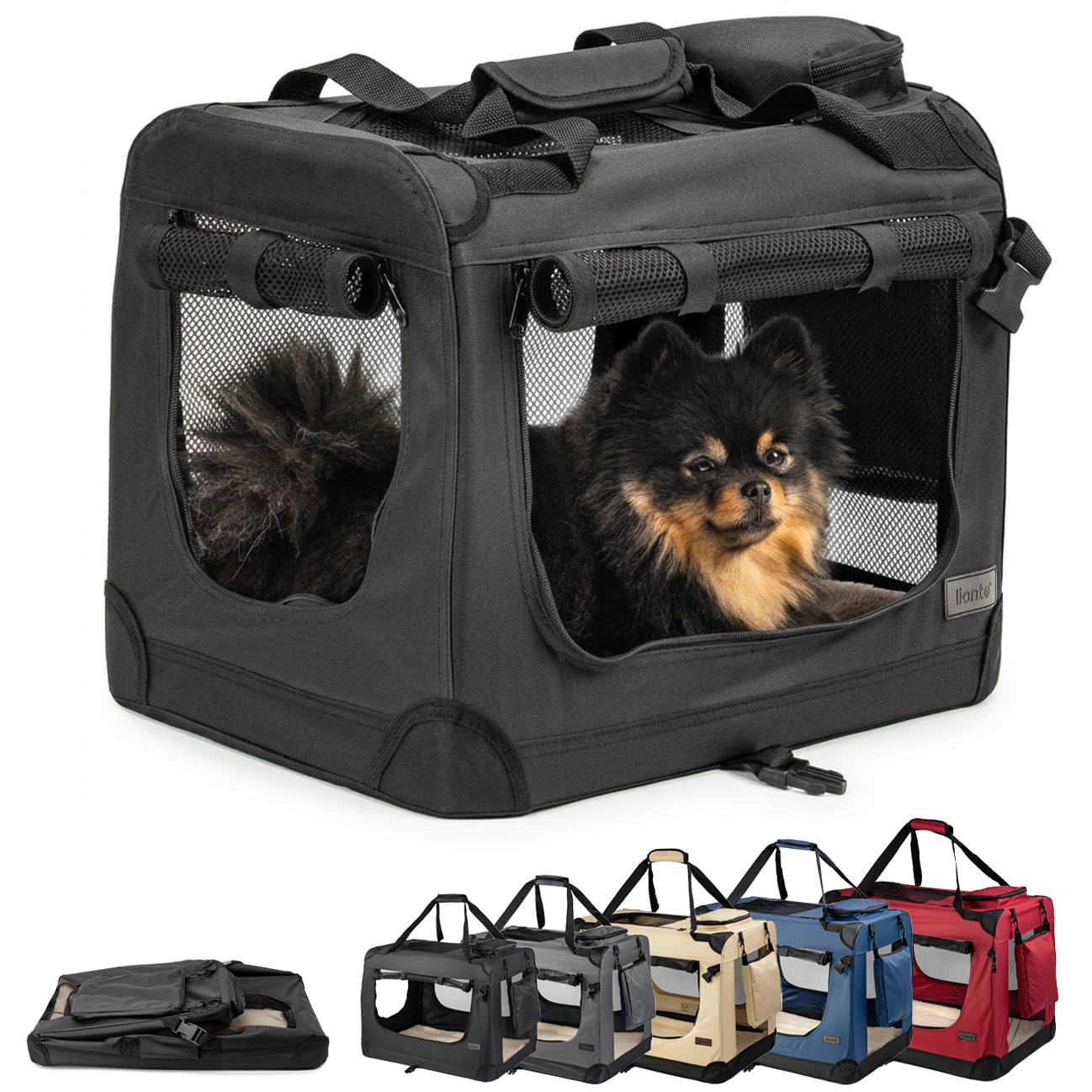 lionto Transportín para Perros Bolsa transportín para Perros Transportín Plegable Autobox Bolsa para Animales pequeños, (S) 50x34x36 cm Negro