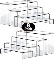 Aheroi 8-Pack Clear Acrylic Display Risers, 4 Sizes (7-9"L) Thick Shelf Stands for Retail, Cake, Shoe, Toy Showcases
