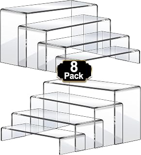 Aheroi 8-Pack Clear Acrylic Display Risers, 4 Sizes (7-9"L) Thick Shelf Stands for Retail, Cake, Shoe, Toy Showcases