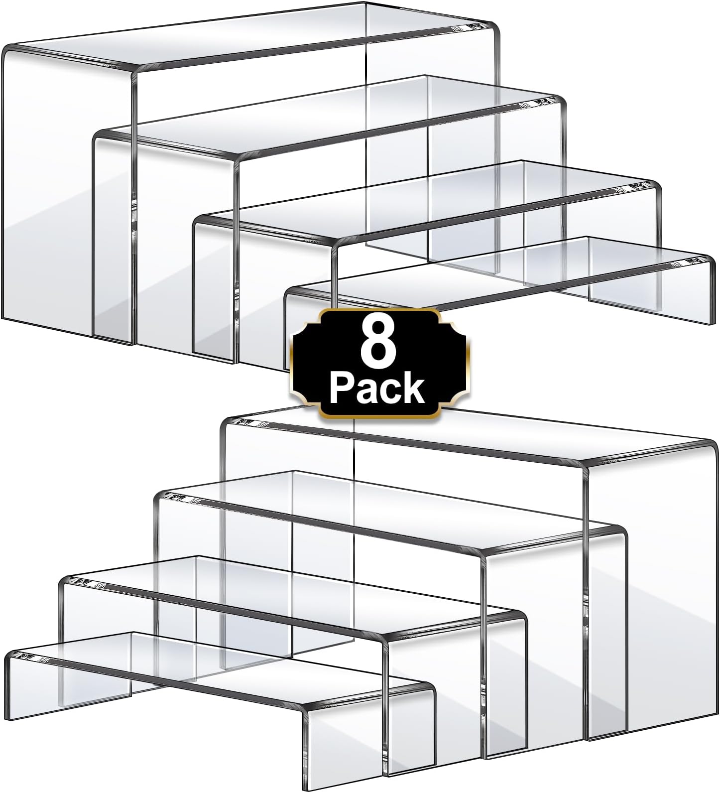 Large Acrylic Risers, 8 Pcs 2 Set Acrylic Display Set Rectangular Stands Shelf Clear Display Risers for Decor, Cake and Funko Pop Shelves Retail Shoe Showcase(1-3-4-5IN)