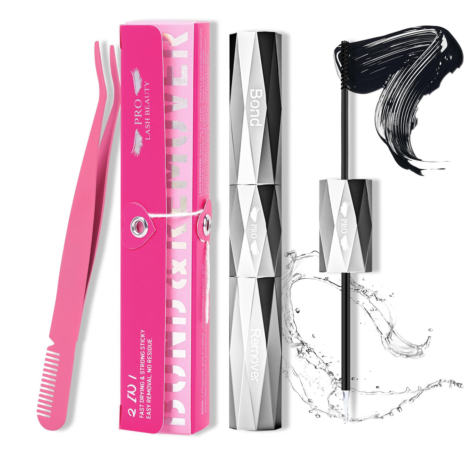 Lash Bond and Remover with Lash Tweezers 2 in 1 Cluster Lash Glue and Lash Remover for Lash Clusters Individual Lash Glue Super Strong Hold Long Time