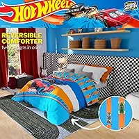 Vista 5 de Franco Ropa de cama para niños, edredón reversible de microfibra súper suave, tamaño individual/matrimonial, Hot Wheels