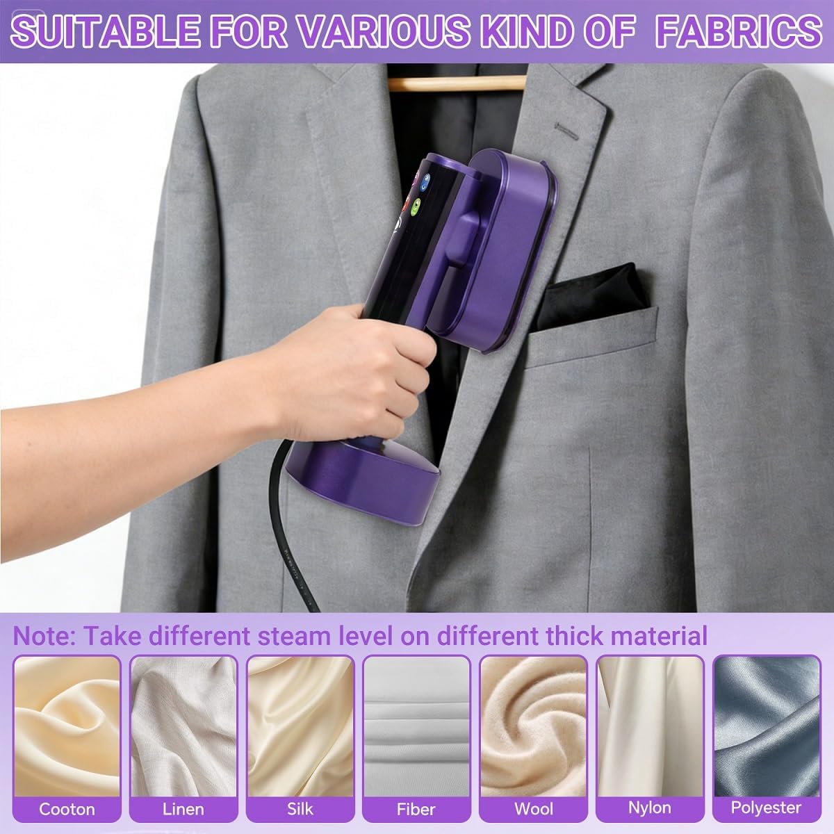 Steamer for Clothes,1300W 2 In 1 Garment Steam Iron Handheld,Portable Travel Steamer 15s Fast Heat Up,6-Modes LED Display,Large Heat Panel,25g/min Flow Steam,190ML Tank,Suitable for Home & Travel,120V