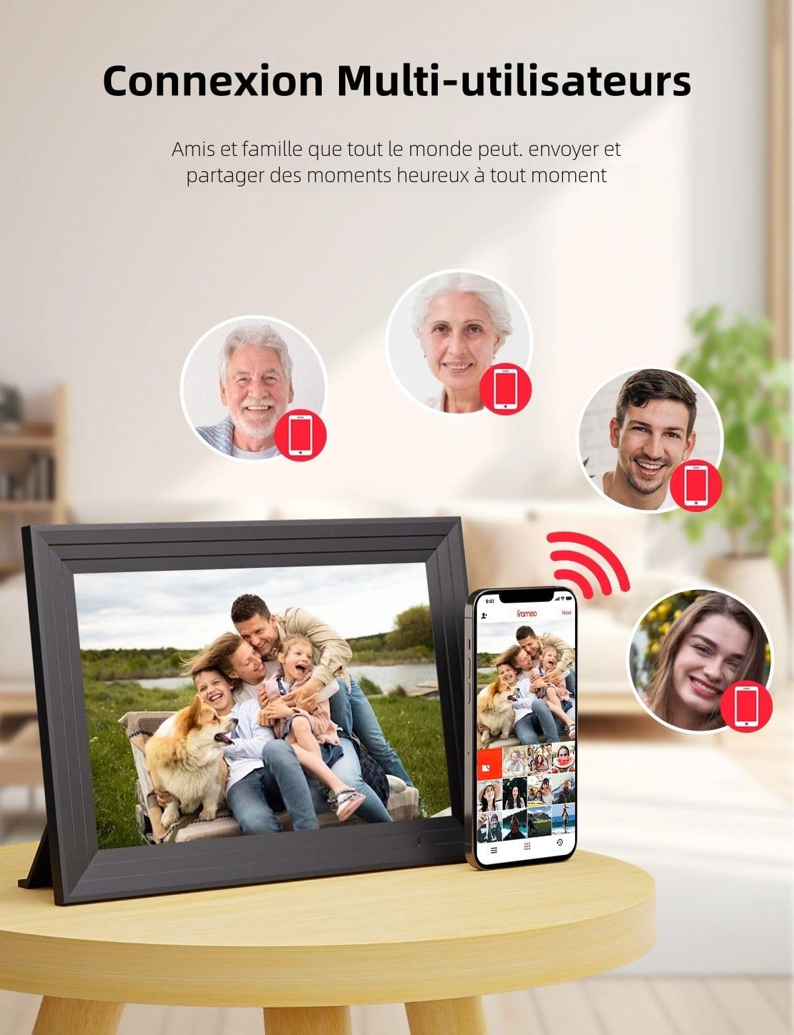Cadre Photo Numérique WiFi Connecté 10,1 Pouces 32Go Luakug | Frameo Cadres Video Grand Format 1280x800 HD IPS Écran Tactile Rotation Automatique Espace Electronics Digital Frame Album