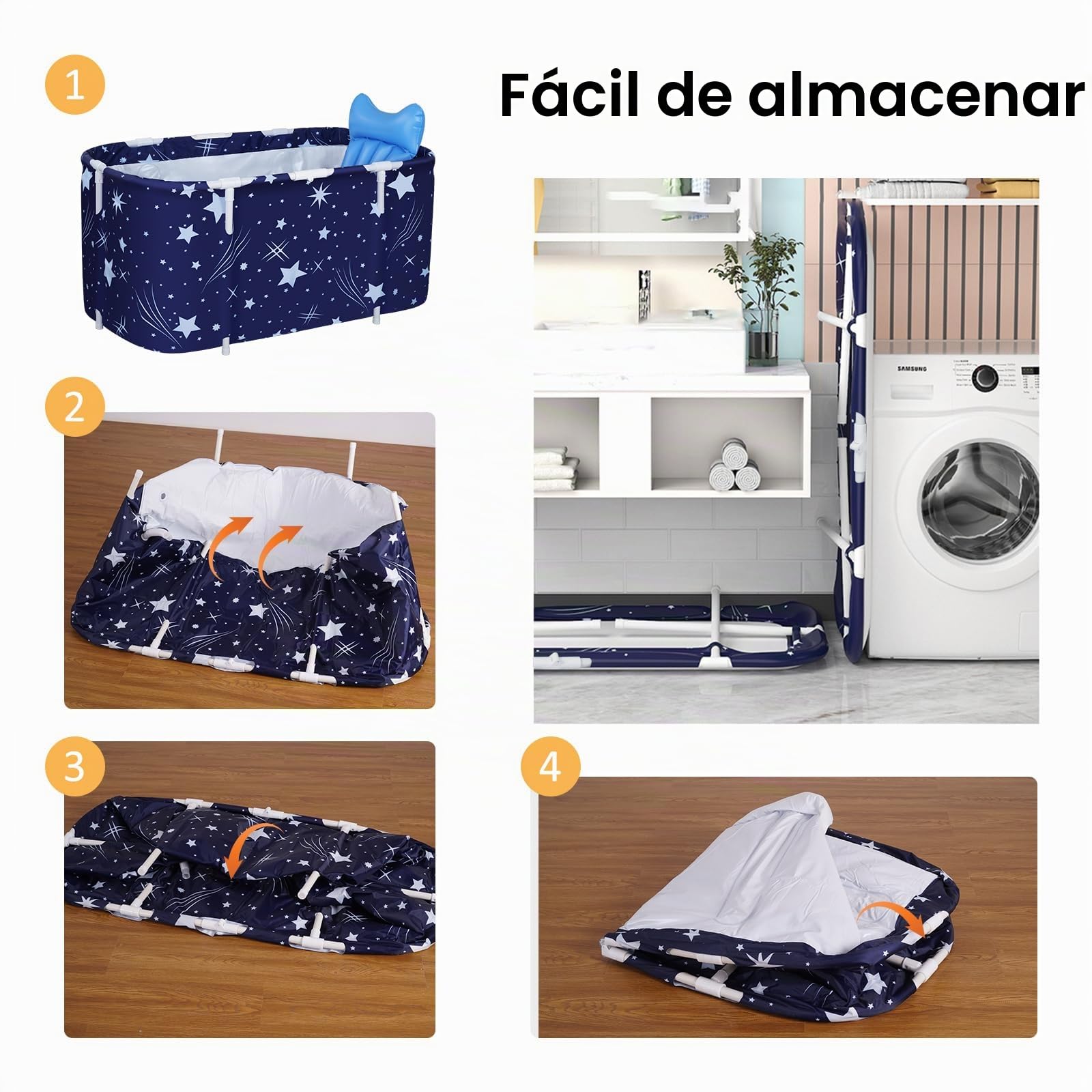 Bañera Plegable para Adultos y Niños Bañera Familiar Portatil con Respaldo, Cojín, Bomba de Pies, Funda Aislante, Bolsa de Baño y 2 Tubos de Drenaje, 125x55x54CM