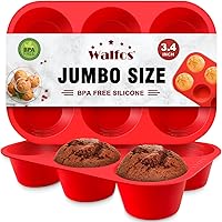Walfos Silicone Jumbo Muffin Pan Set of 2 - 6 Cup Non-Stick Cupcake Pan, BPA Free, Easy Pop Out for Egg Muffins, Cheesecakes & More