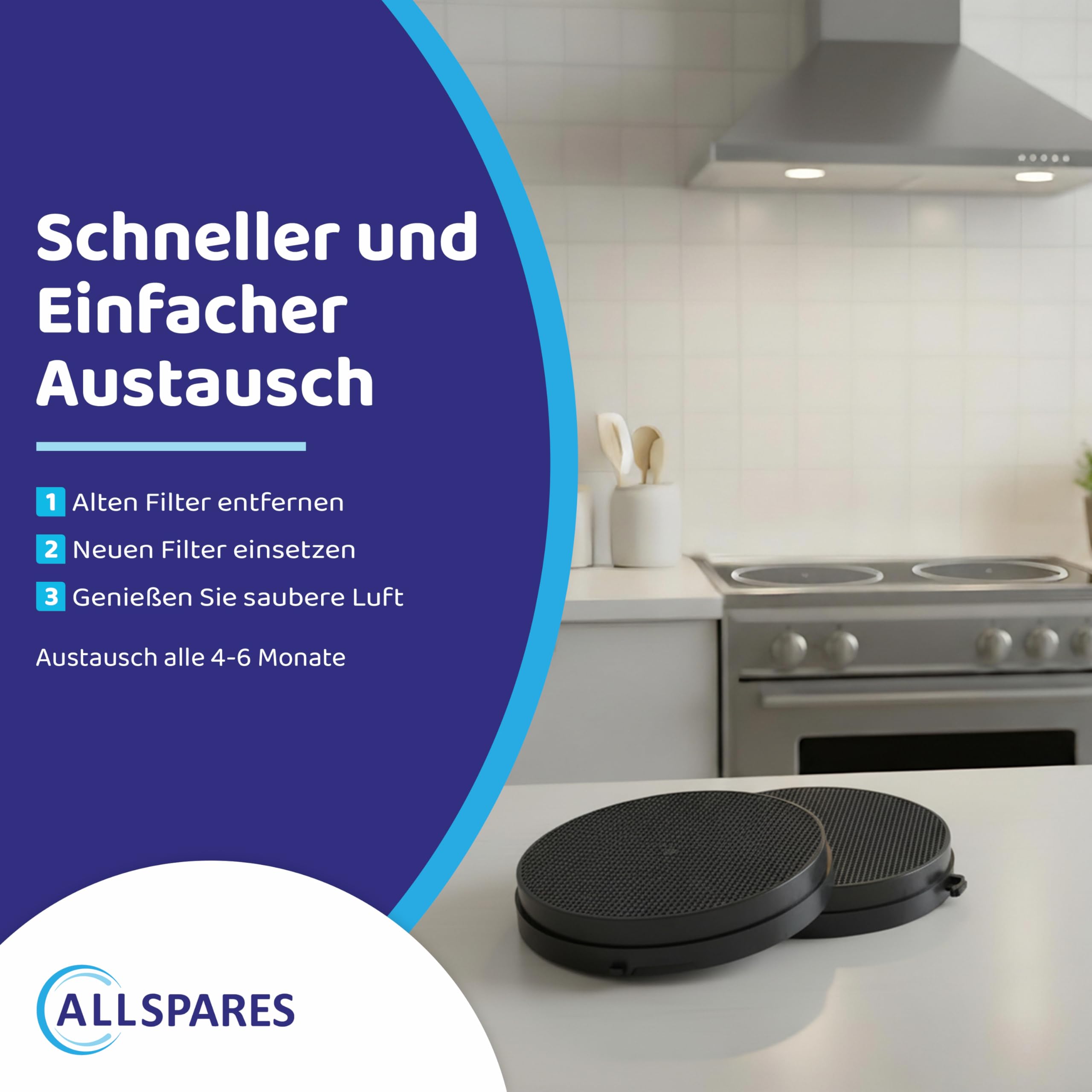 2x AllSpares Aktivkohlefilter für Dunstabzugshauben geeignet für Falmec Nr. 6, 103050091, 114163 | Airlux CR2000 | Ø168mm