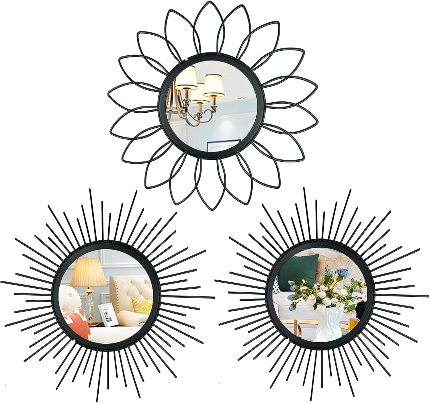 3 Pack Metal Mirror for Wall Cute Sunburst Wall Mirror Home Decor Wall Art