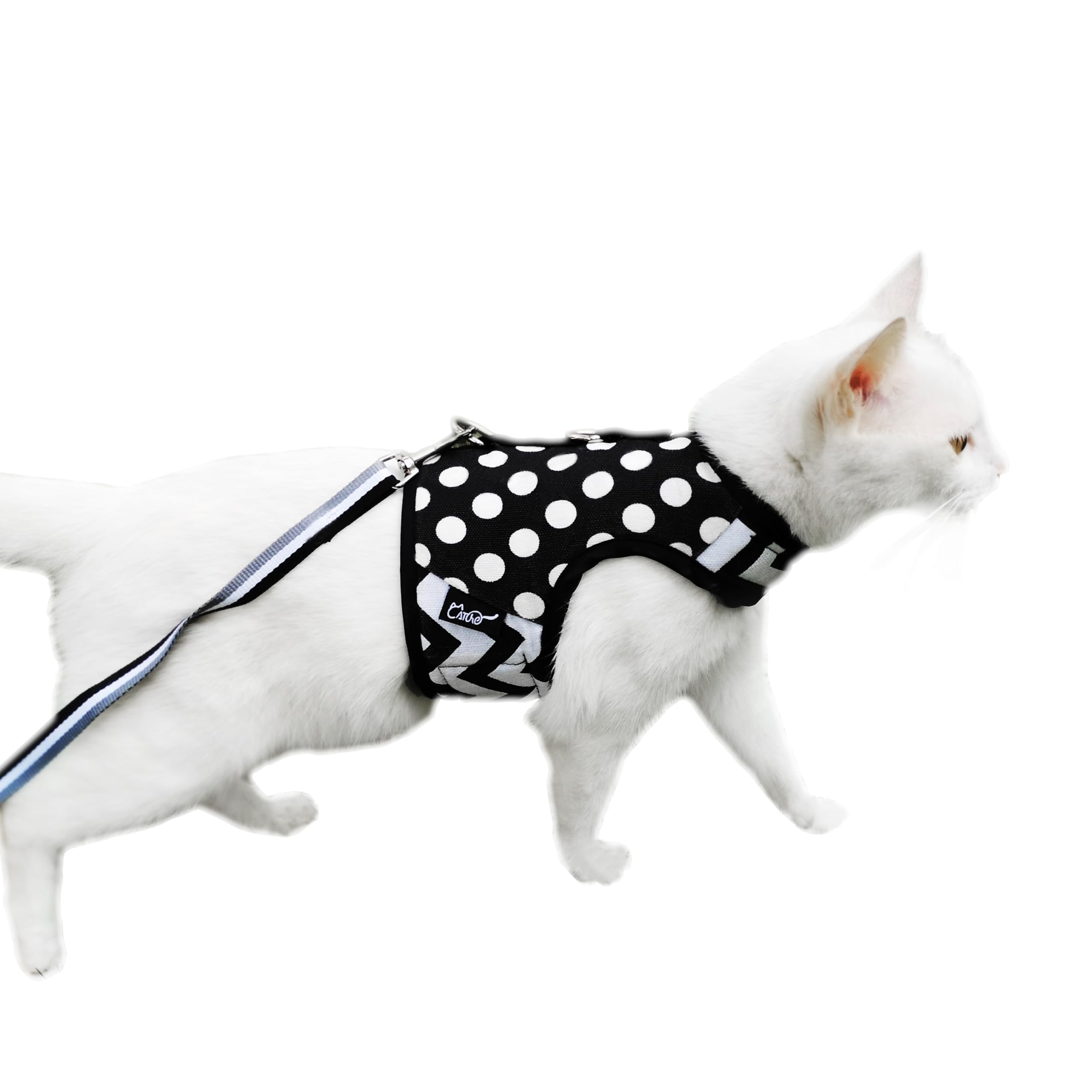 Arnés para Gatos a Prueba de Escape con Correa, tamaño Mediano, Chaquetas Ajustables para Caminar, Chaleco Acolchado para Gatos con Lunares, Color Negro
