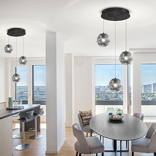 Miniatura 141 de Escalera LED de 10 luces LED moderna con globo de cristal, lámpara colgante grande para techos altos, accesorios de iluminación de entrada, villas y