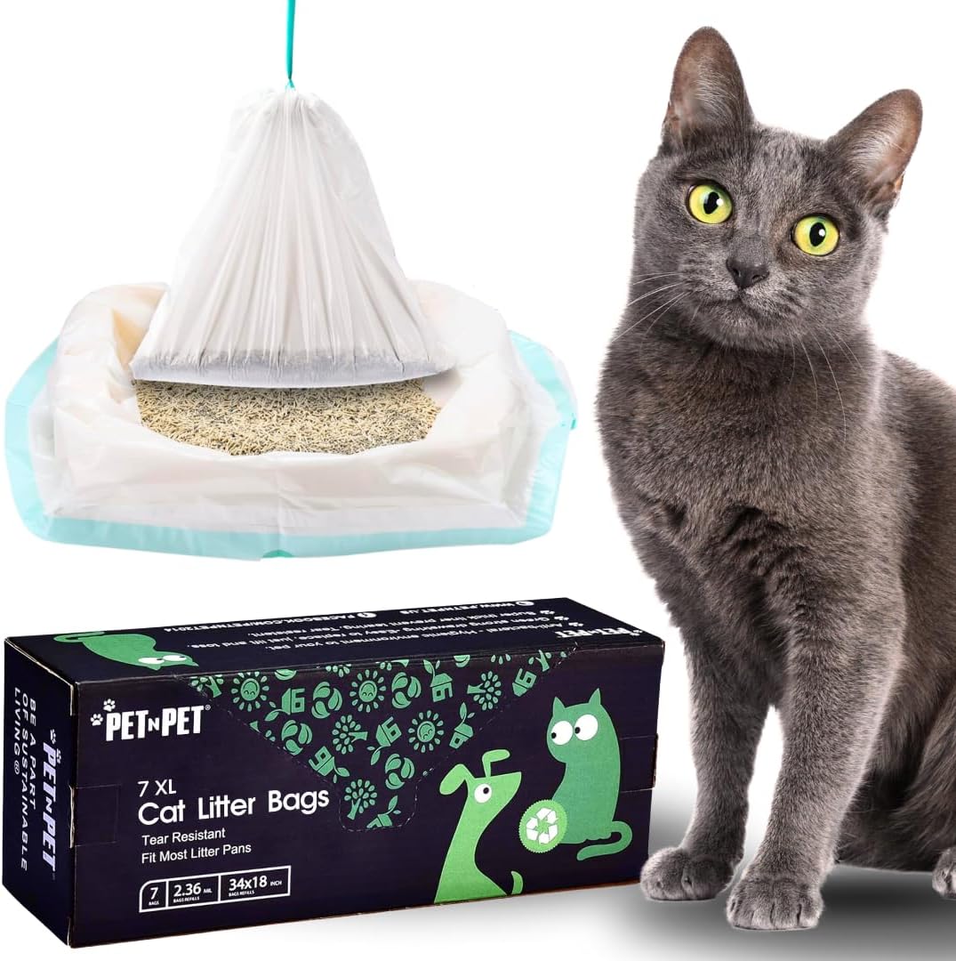 PET N PET Extra Large Cat Litter Box Liners, 7 Count, Heavy Duty & Leak Resistant, Tear-Resistant, Drawstring Closure, Fits Most Standard Litter Boxes