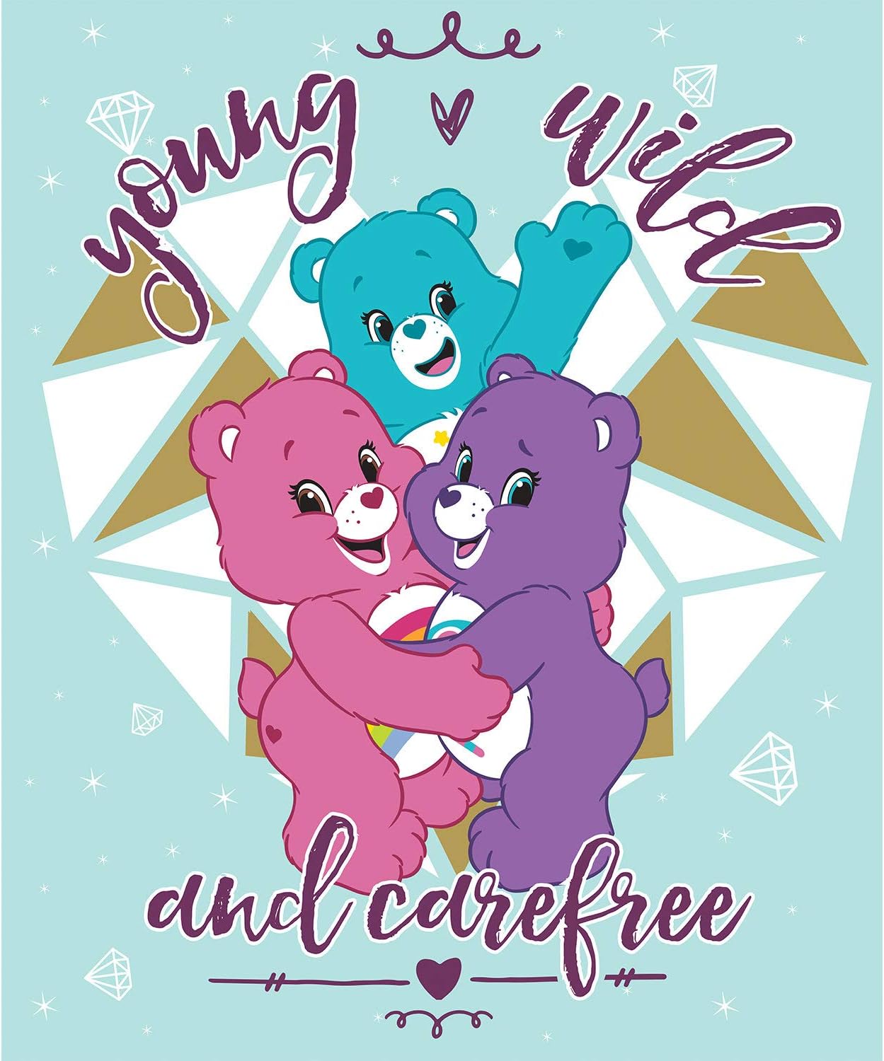 Care Bear Carefree in Blue with Metallic Gold 100% Cotton Fabric by The Panel Fabric by The Yard