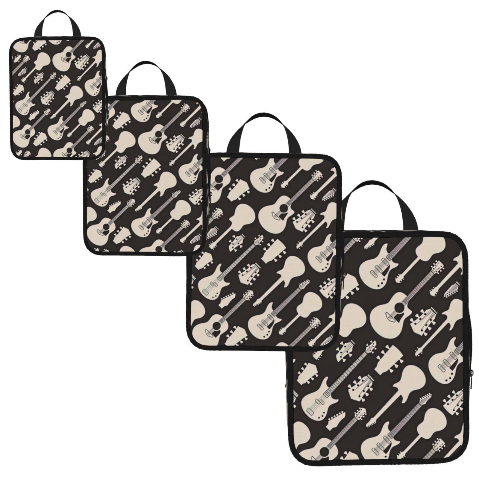 Guitar pattern Print 4 Set Compression Packing Cubes for Suitcases,Expandable Storage Bag Organizers