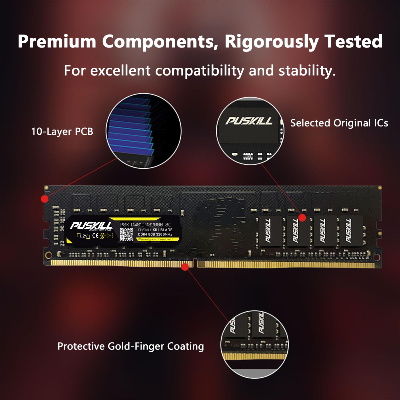 puskill DDR4 16GB(8×2) 3200MHz メモリ 2枚セット PUSKILL DDR4 RAM 16GB Kit (2x8GB) 3200MHz PC4-25600 CL16 Desktop