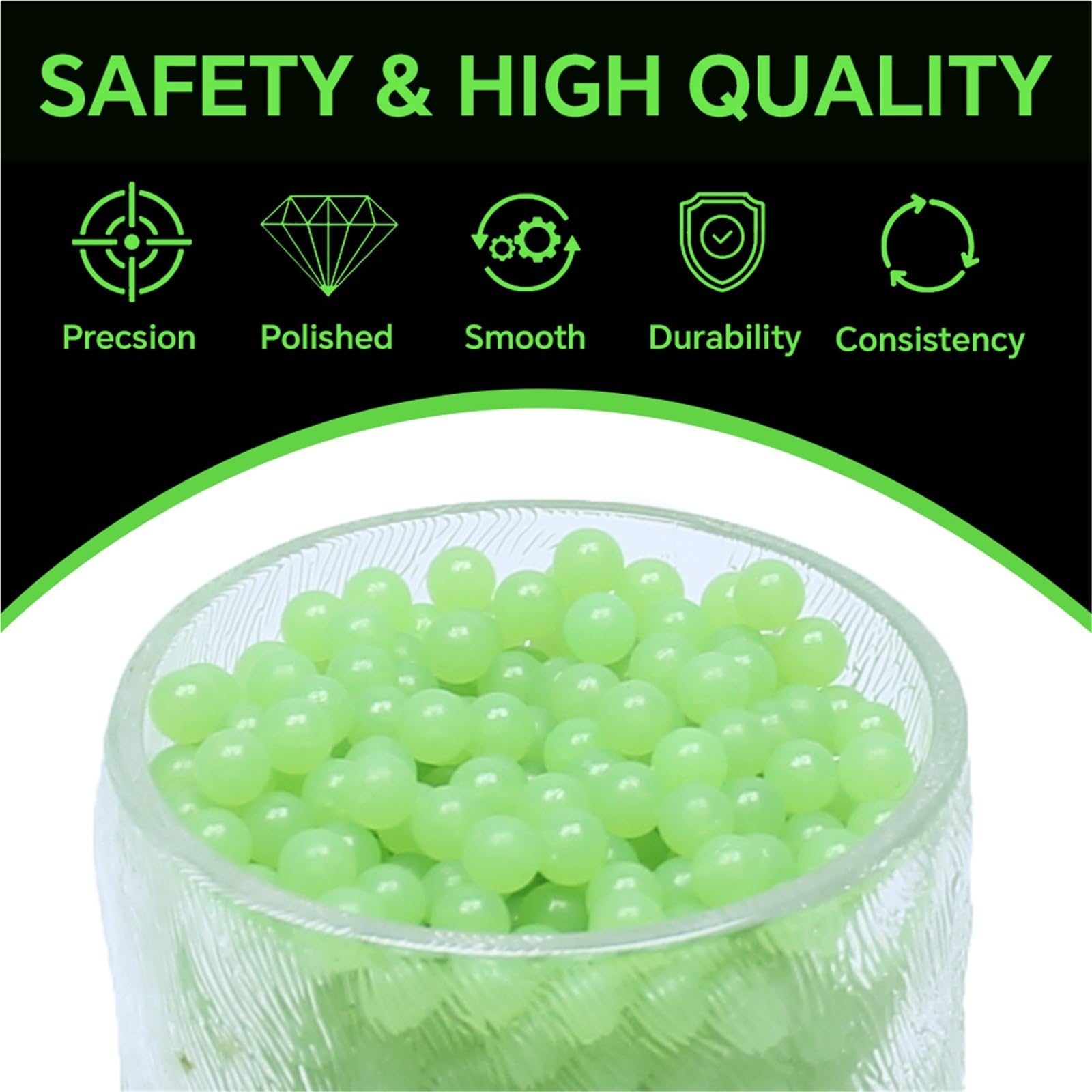 2300/1650/650Pcs Fluorescent 6mm BBs 0.12g, Glow in the Dark for Airsoft Rifle, Lightweight Non-slip