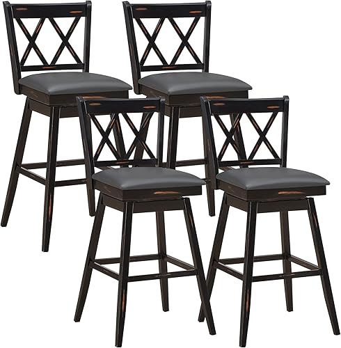Miniatura 10 de COSTWAY Juego de 2 taburetes de bar giratorios de 360  de altura de barra de 29.5 pulgadas con cojín tapizado y respaldo ergonómico, marco