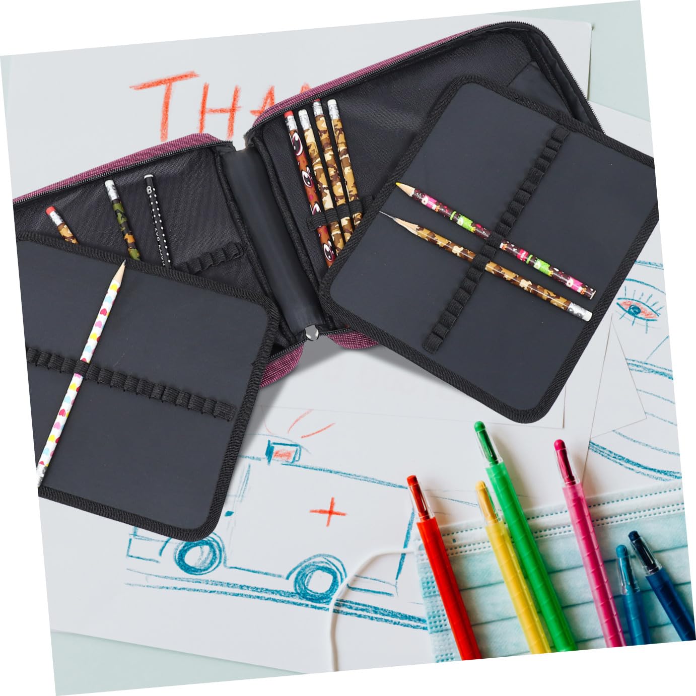 Housoutil Astuccio Portamatite Grande Capacità per Matite da Disegno | Tessuto Frosted, Chiusura Zip e Maniglia, Festa Scuola Decor per Studenti