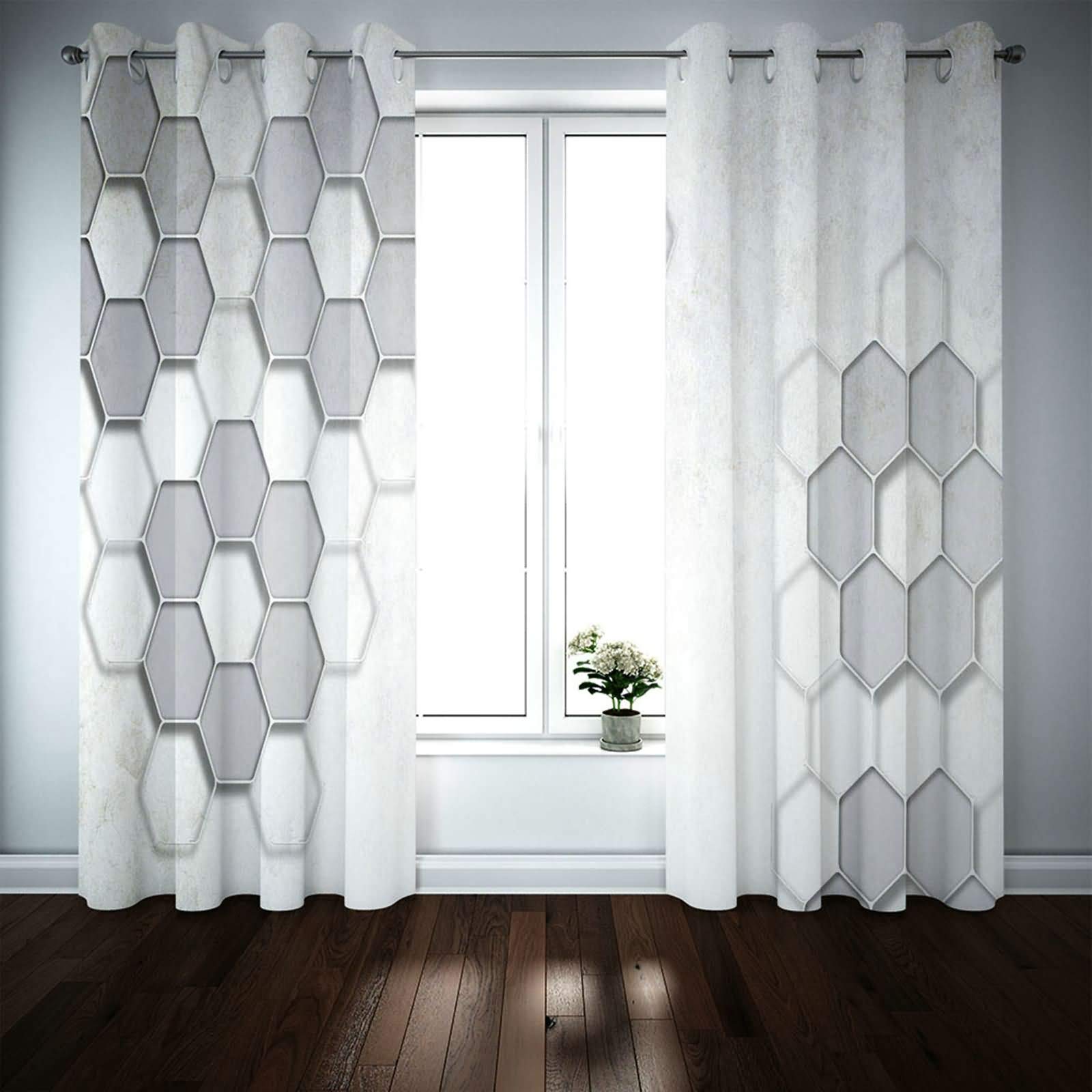 Zasłony zestaw 2,2 x 54 szer. x 160 cm wys., zasłony zaciemniające do sypialni, szare, sześciokątne, przelotki, zasłony zaciemniające