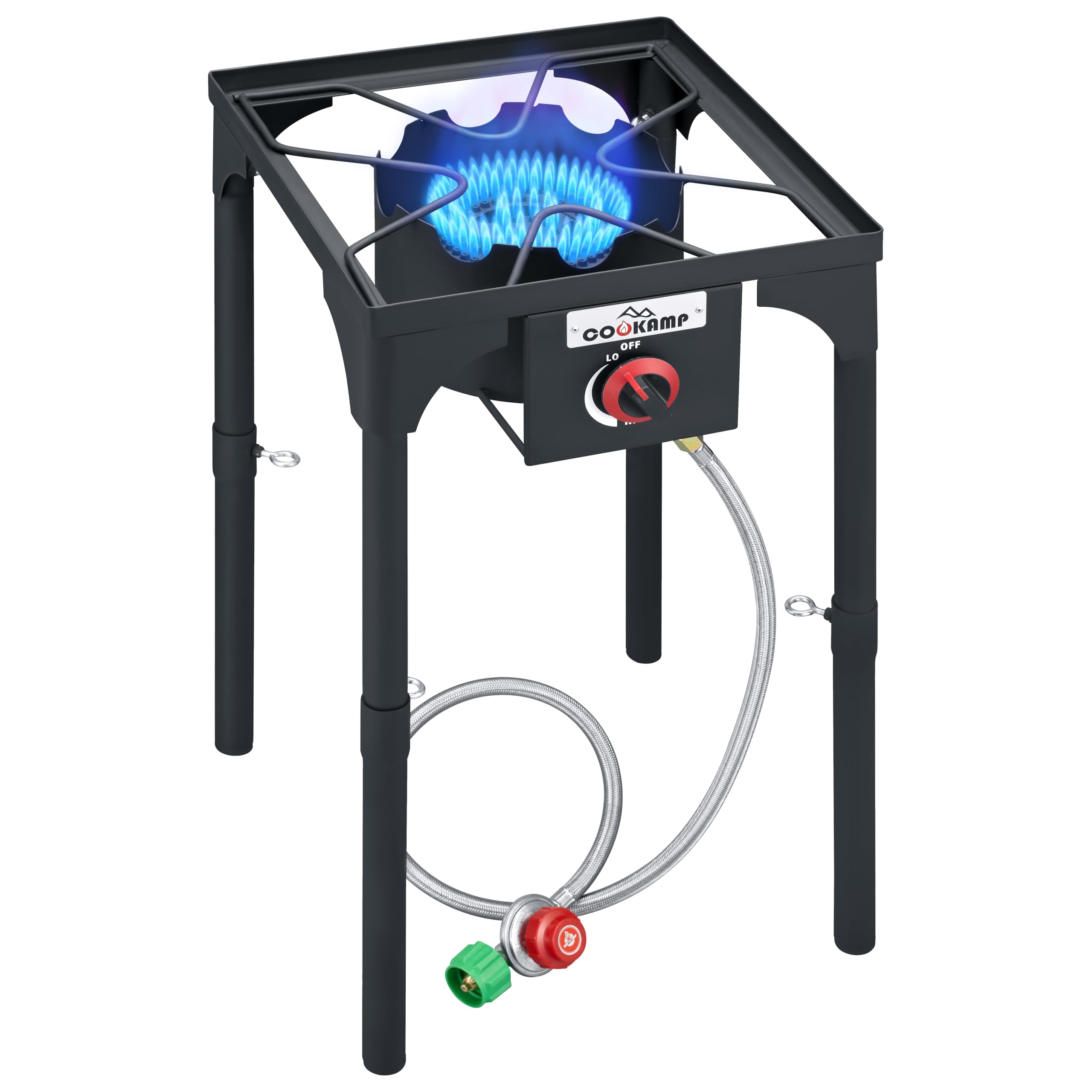 High Pressure Single Propane Burner 55,000BTU Outdoor Camping Stove with 0-20 PSI Adjustable Regulator and Steel Braided Hose (55,000BTU)