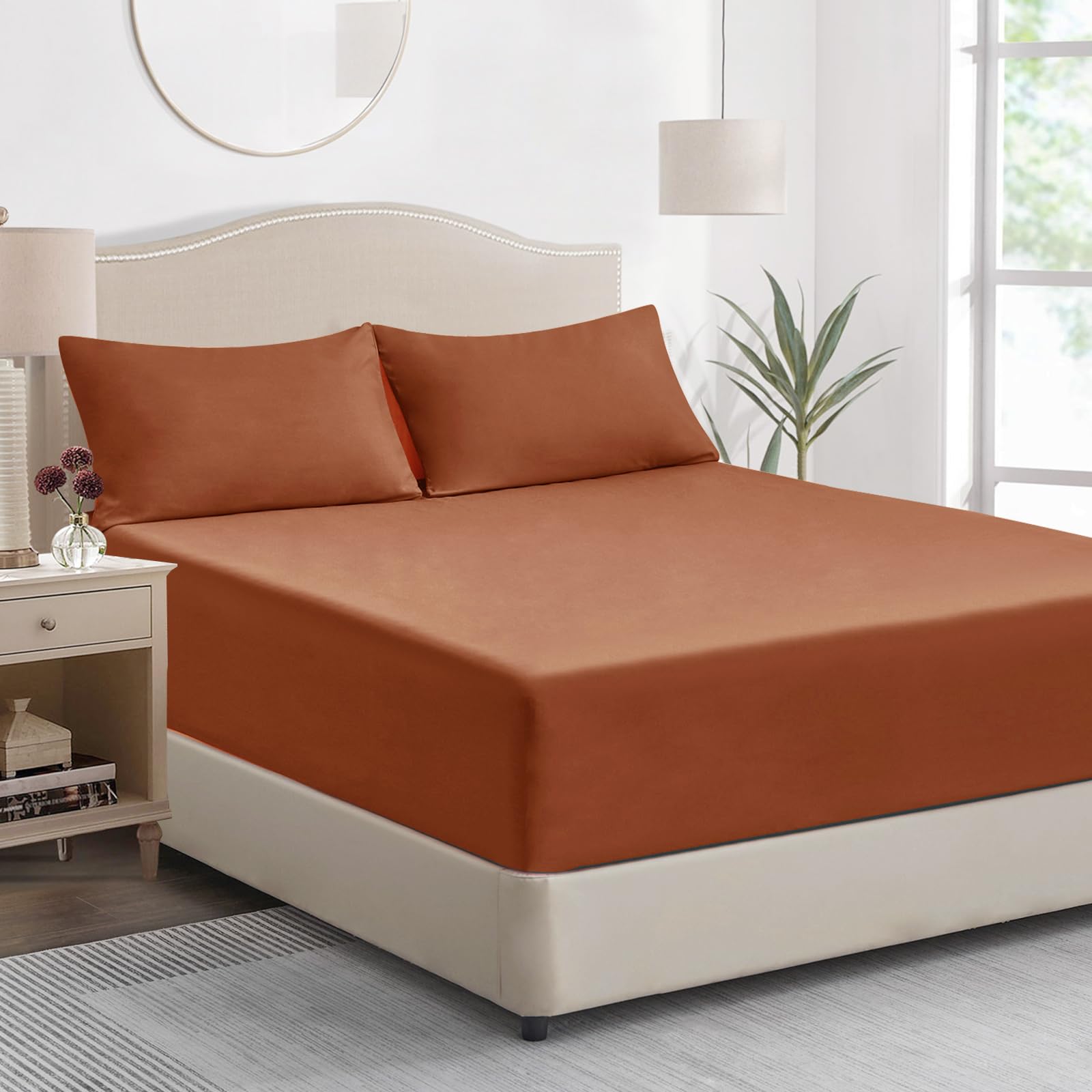 Tifschlaf King Size Fitted Sheet Deep - Orange Kingsize Bed Sheet Extra Deep Pocket 16 inch (40 cm), Soft Brushed Microfiber Mattress Bottom Bedding Sheet, 150x200cm — image 1