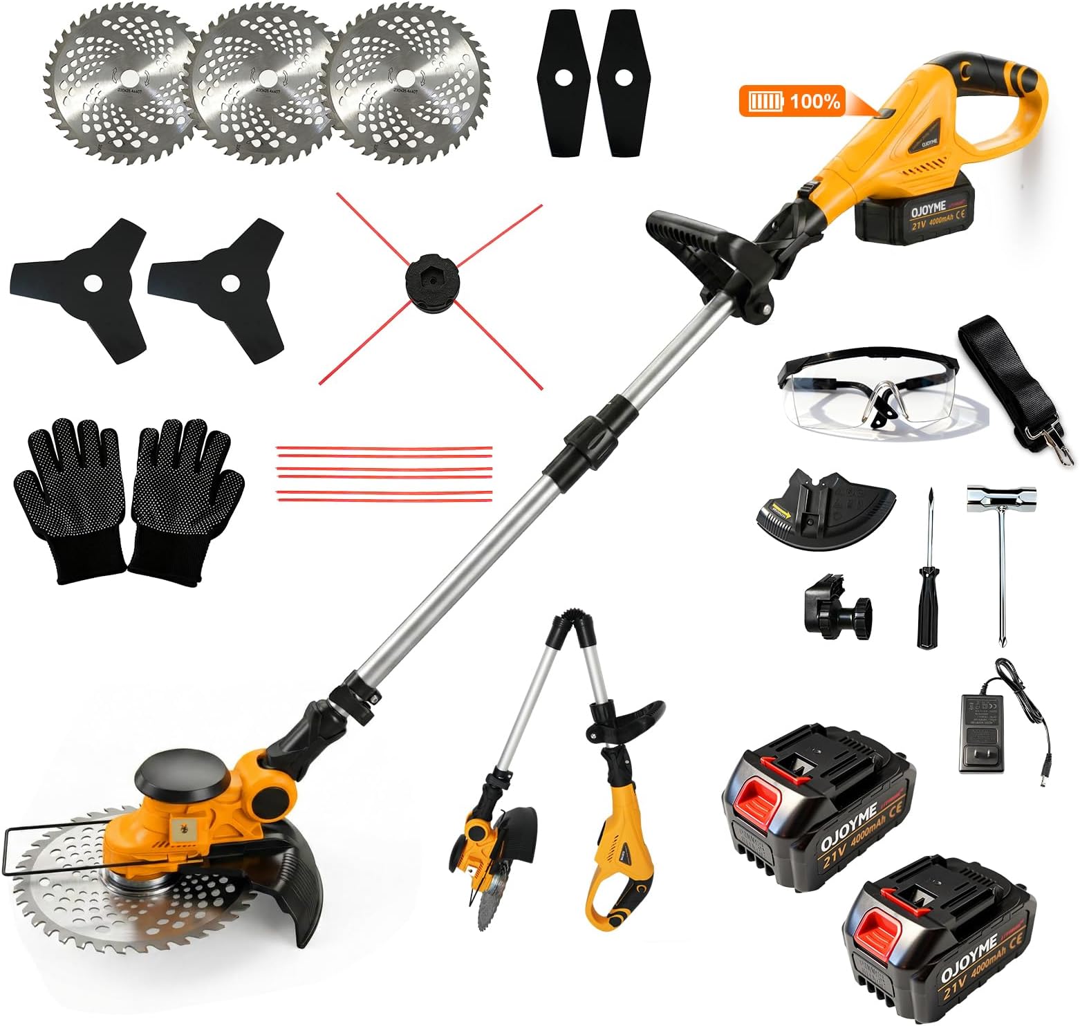 - 21V Cordless String Trimmer, 800W Brushless Weed Wacker with 2 x 4.0Ah Batteries, 4-in-1 Lightweight Weed Eater, Grass Edger and Brush Cutter for Lawn Yard Garden