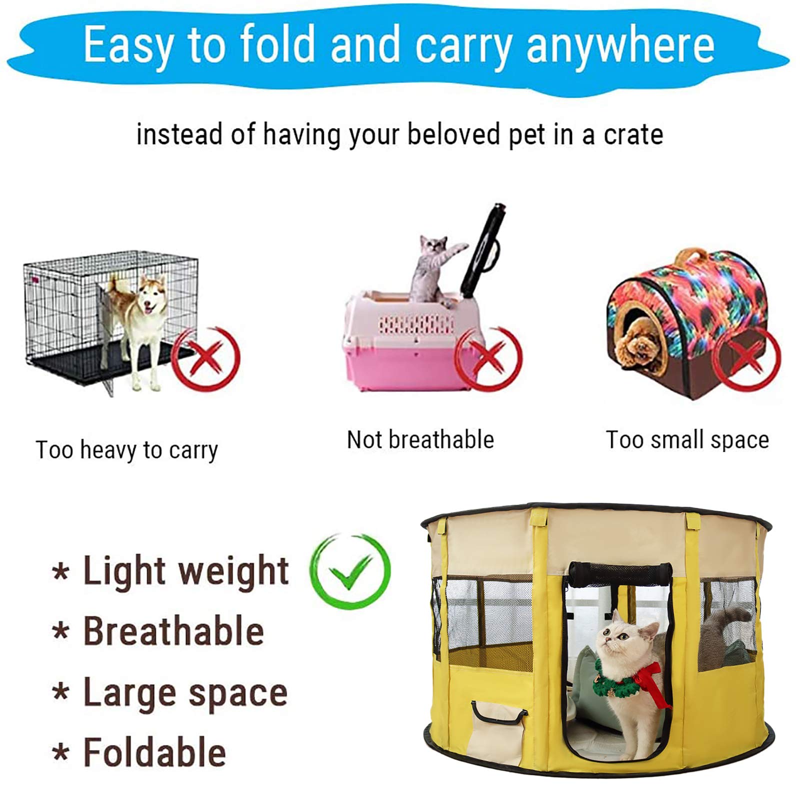 Petit Parc pour Animaux de Compagnie avec Couverture, Tente pour Animaux de Compagnie Transparente et Respirante Pliable avec Couvercle supérieur Exercice Pliable Cour,M:72 * 40cm