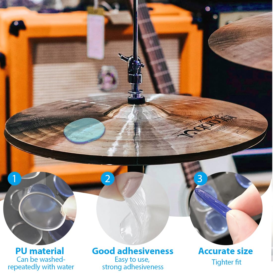 24 stück Gel Dämpfer Silikon Drum Mute Gel Ungiftig Selbstklebend Silikon Trommel Pads für Schlagzeug Klangregelung (Transparent)