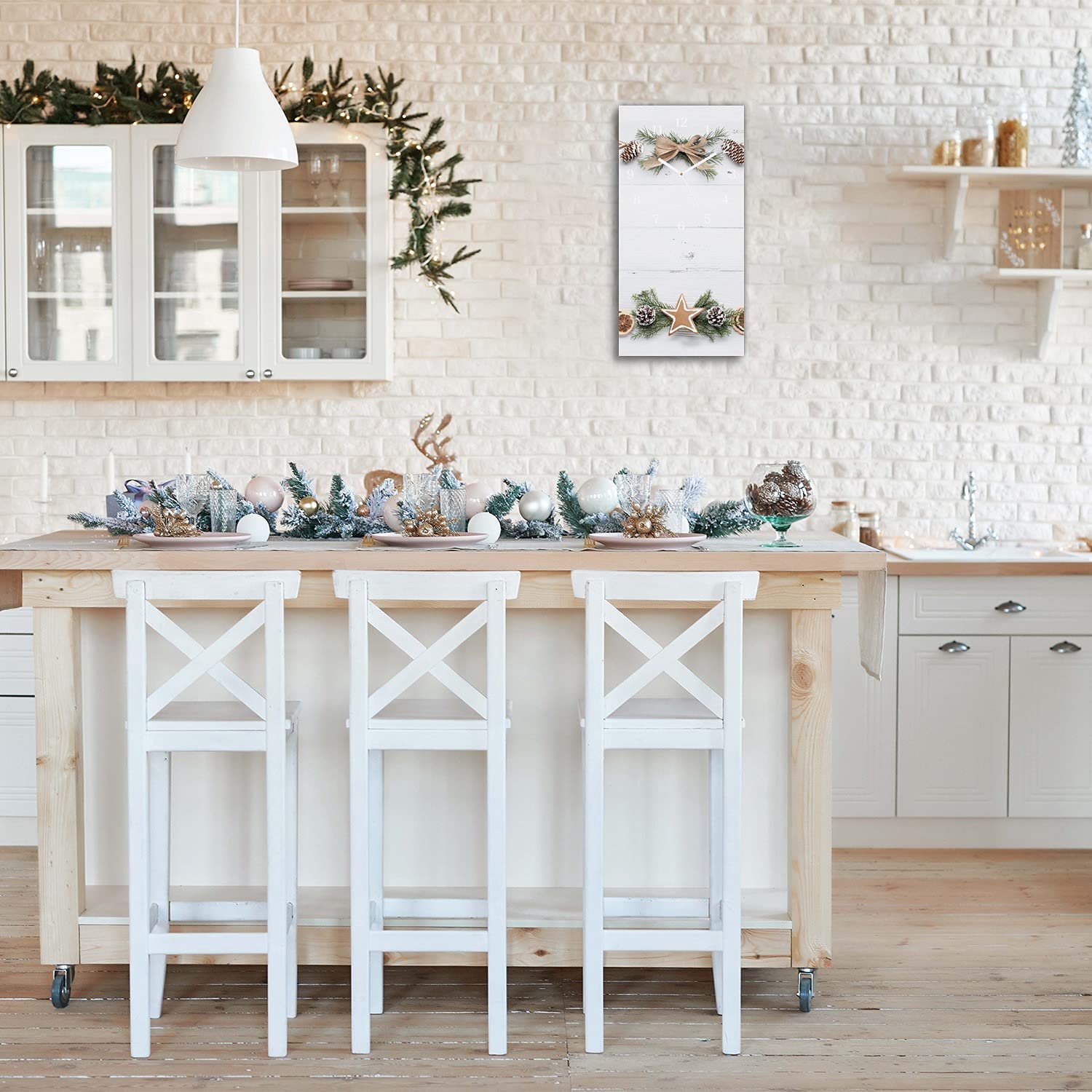 Tulup Zegar Świąteczny Na Ścianę Święta 30x60cm Białe Wskazówki Prezent Ze Szkła Boże Narodzenie Ścienny Dekoracja Świąteczna Szklany Zegar - Boże Narodzenie