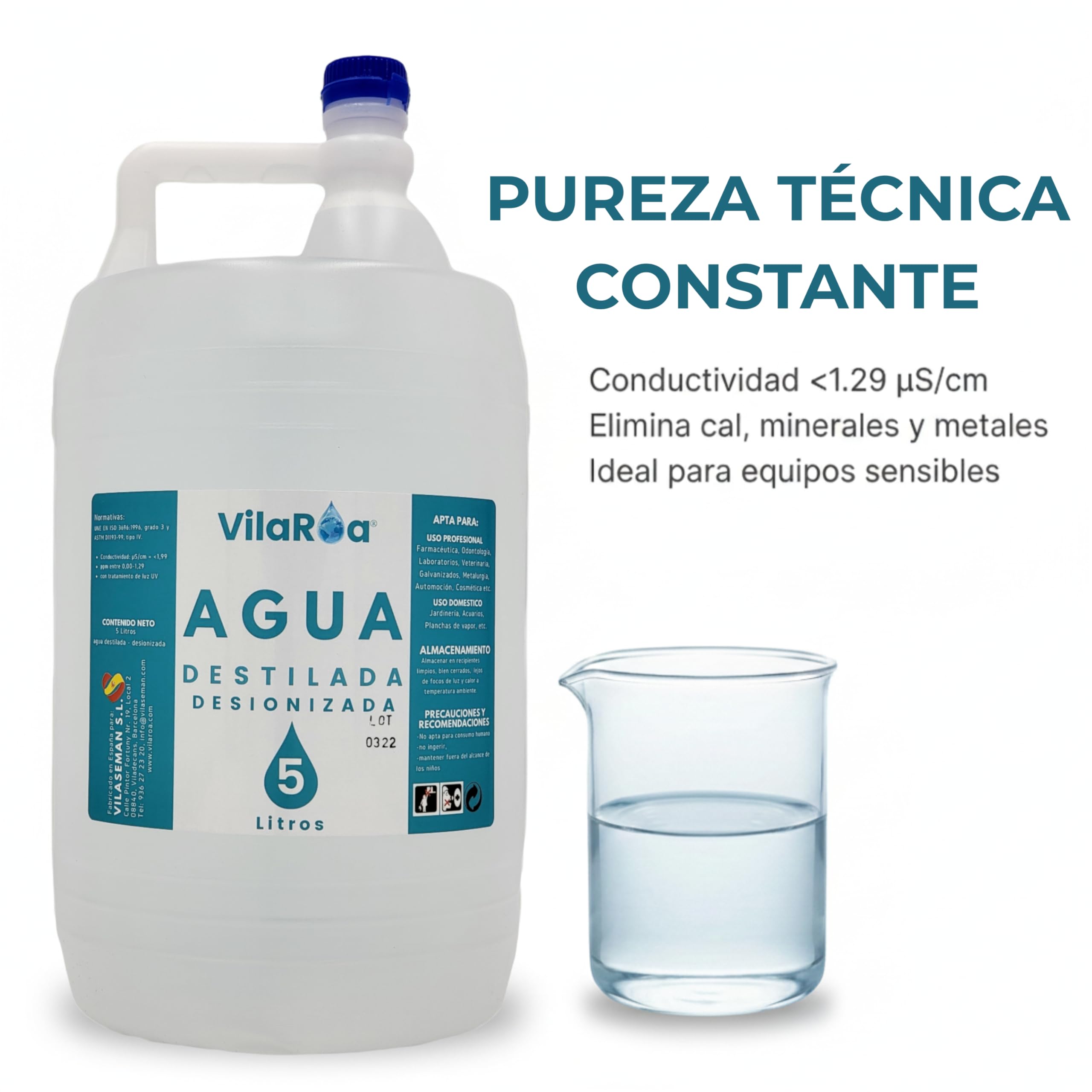 Agua Destilada Desionizada 3 Garrafa de 5 Litros, Agua Desmineralizada Alta Pureza Técnica para CPap, Autoclave, Humidificador, Plancha, Motores, Limpieza, Laboratorio, Plantas, Acuario, Bateria