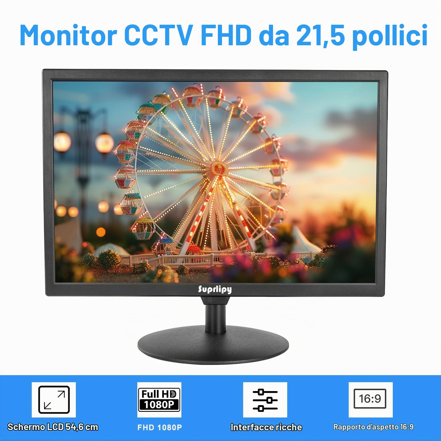 21,5 pollici FHD piccolo monitor IPS schermo LCD 1920x1080 60Hz 16:9 con HDMI BNC VGA AV USB ingresso altoparlanti incorporati per CCTV telecamera di sicurezza DVR PC RasPi