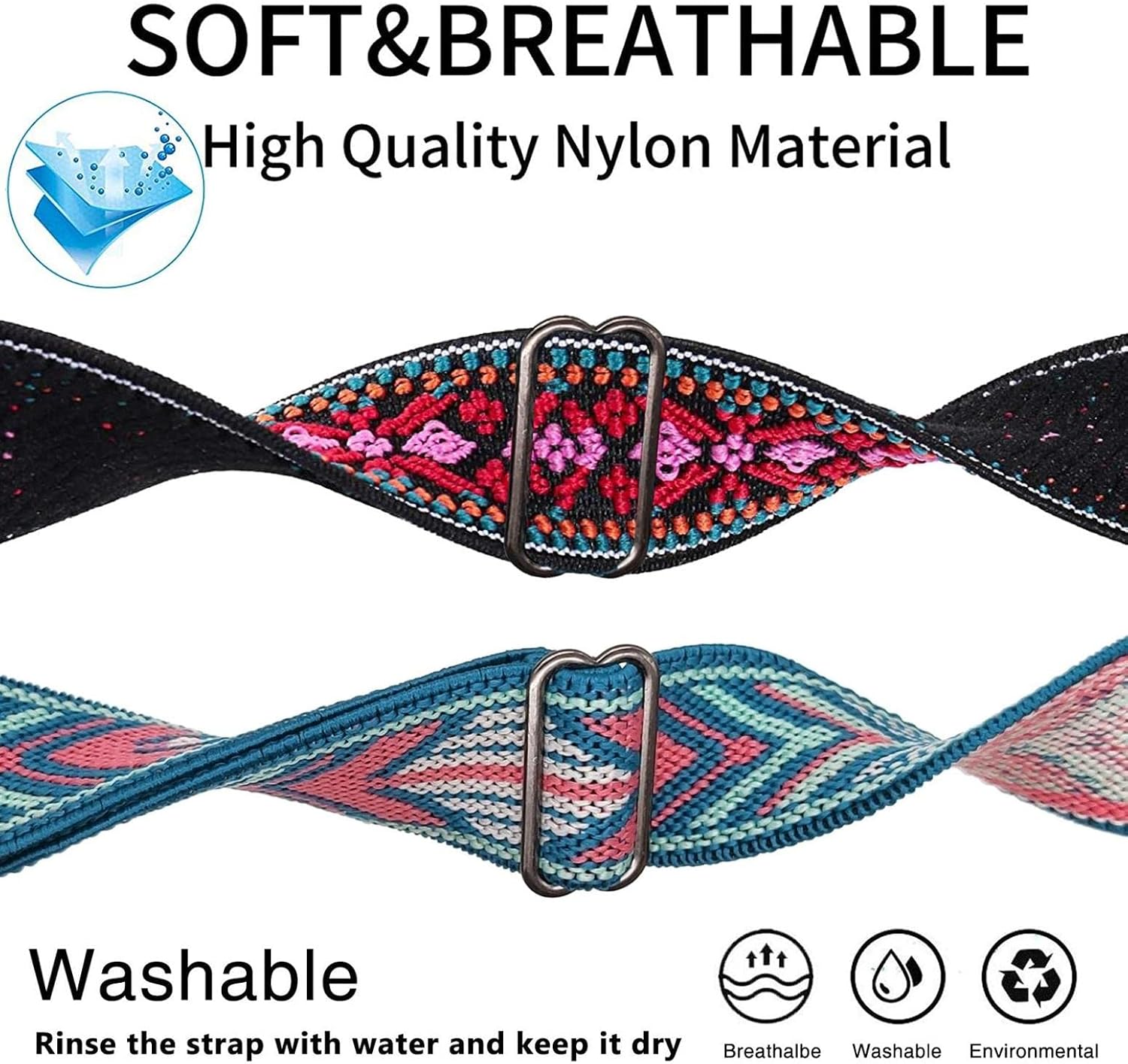 Abanen 2 Pack Elastic Bands for Fitbit Charge 6 / Charge 5, Soft Nylon Stretchy Embroidery Loop Breathable Wristband Strap with Adjustable Clasp for Charge 5 Advanced Tracker image 4
