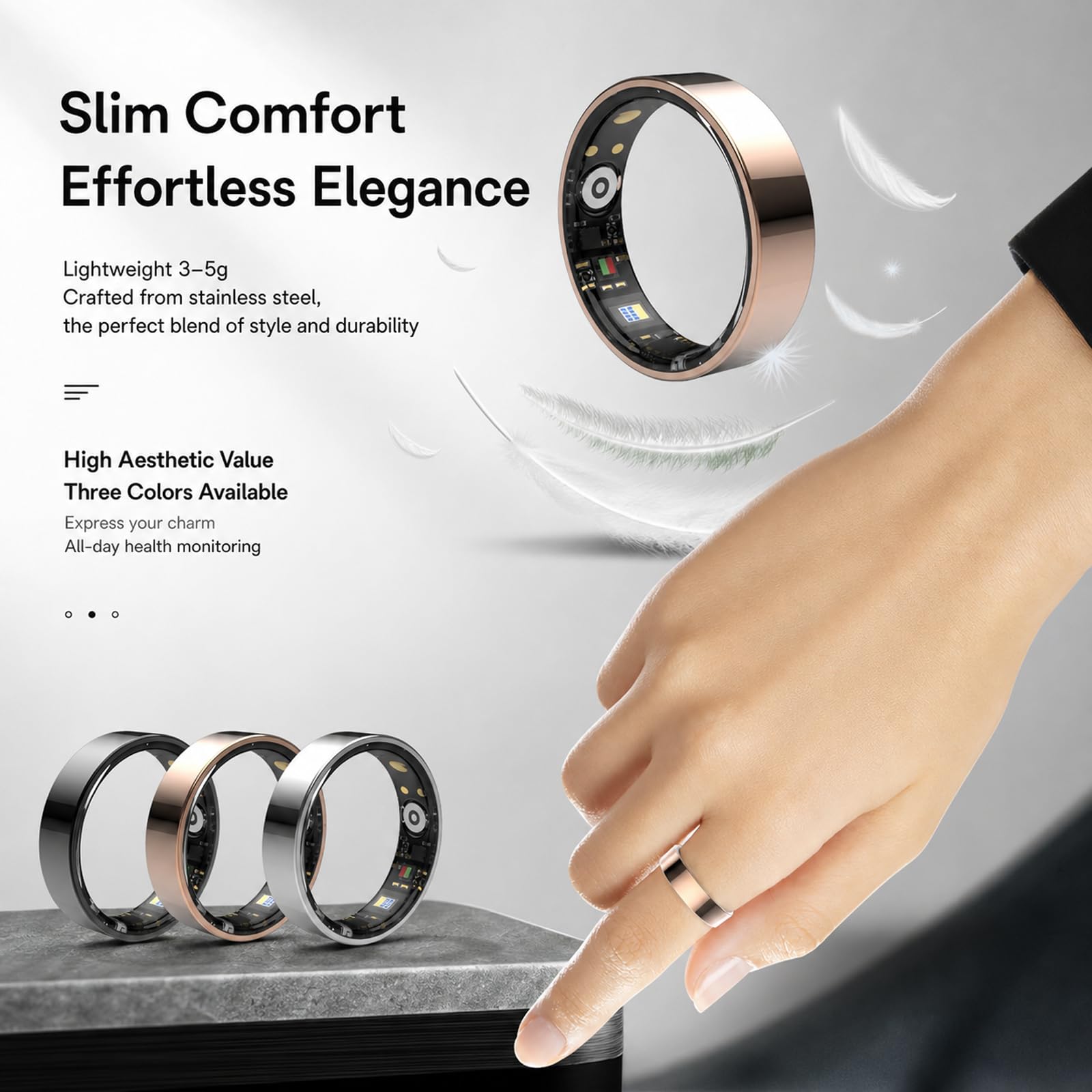 Anillo De Salud Inteligente para Mujeres Y Hombres, Seguimiento Continuo Y Multidimensional De Datos Corporales, Soporte para Monitoreo del SueñO, Conteo De Pasos Black-13