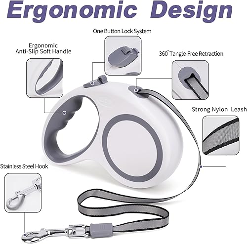 Miniatura 2 de Correa retráctil para perro, correa retráctil de 16 pies para perros de 0 a 55 libras, cinta de nailon fuerte sin enredos, freno con una sola mano,