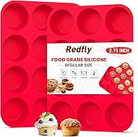 Redfly 2-Pack Silicone Muffin & Cupcake Pans - 12 Cup BPA-Free Baking Molds for Muffins, Egg Bites, Cupcakes