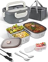 Vista 16 de Lonchera Eléctrica Calentadora de Alimentos, Calentador de Almuerzo Eléctrico de 80W para Adultos, 2 Paquetes de 1.5L Contenedores de Acero Negro